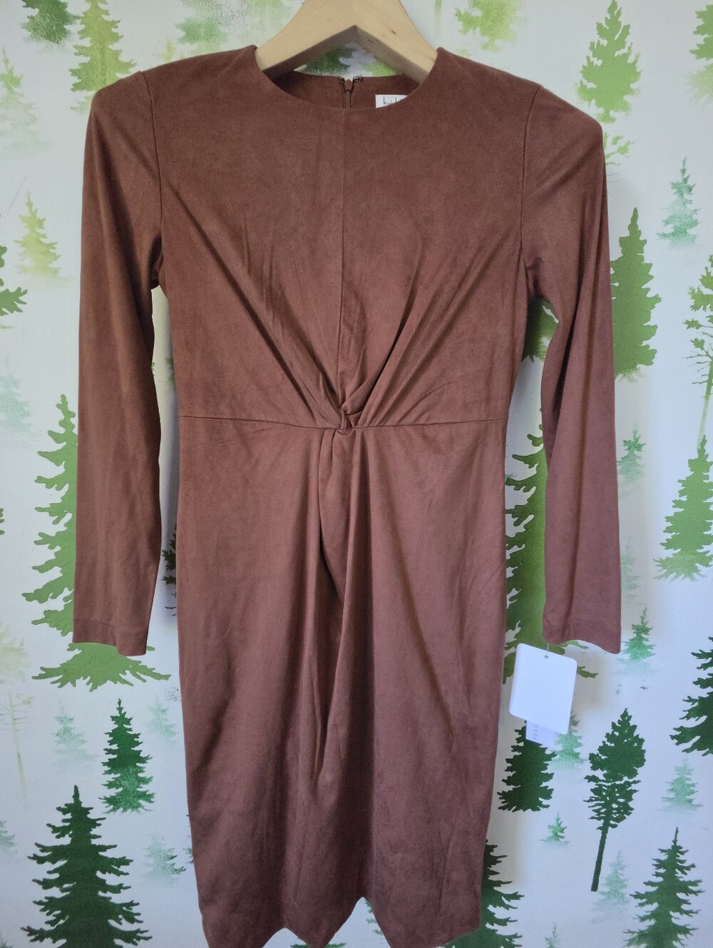 Nicole Miller Faux Suede Long Sleeve Twist Front Dress